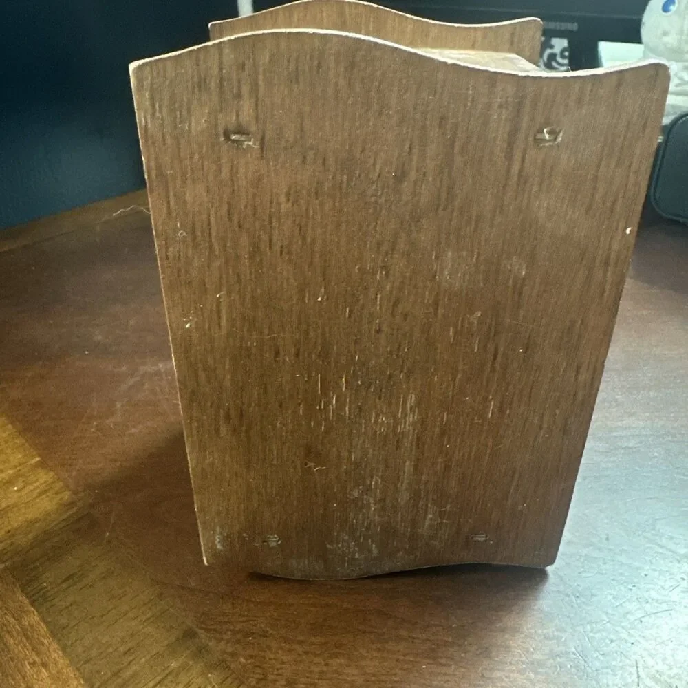 VTG Wood & Cork Coasters w/Wooden Storage Box Holder Handle Top 9 Total Pieces